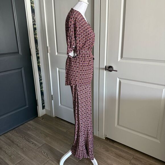 Anthropologie Geo Print Matching Set with Wrap Top and Bellbottom Flares Size M - Picture 3 of 7
